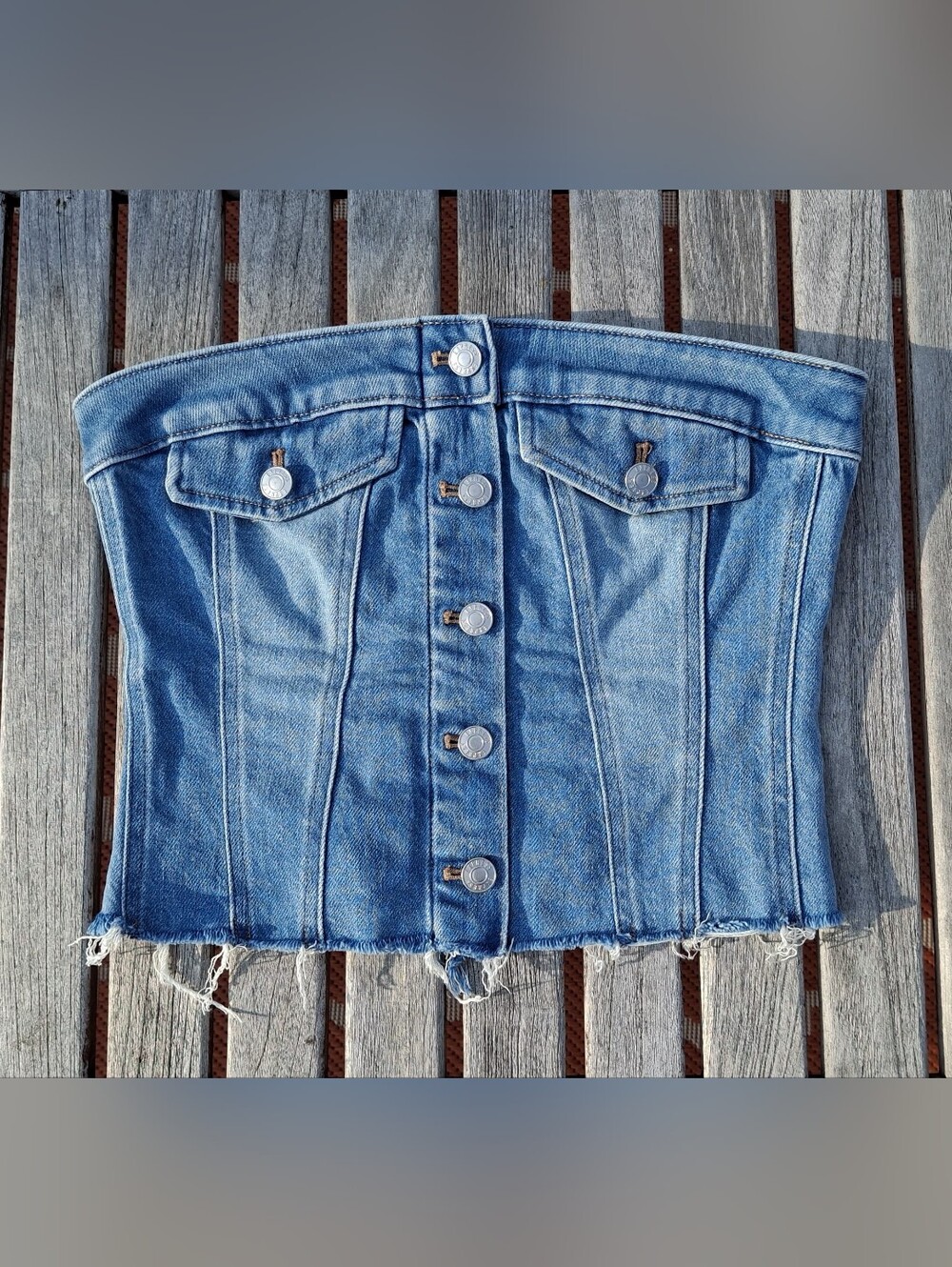 Express Light Blue Denim Strapless Bustier Top (size S, but runs small)
